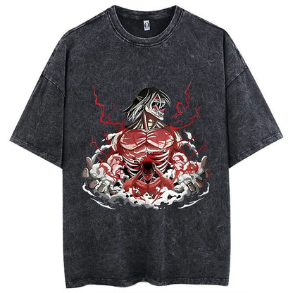 Anime Motiv Attack On Titan Washed Vintage T-Shirt Herren Streetwear