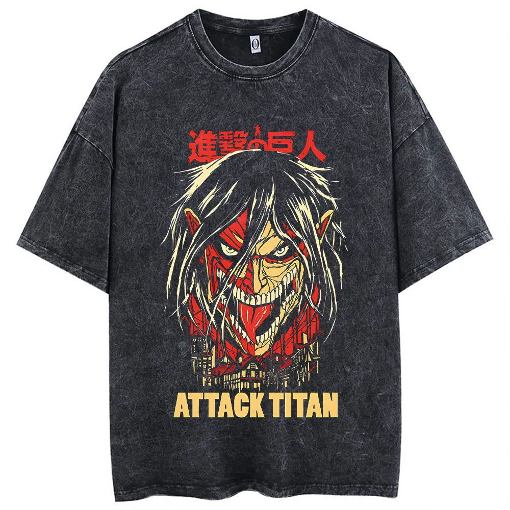 Anime Motiv Attack On Titan Washed Vintage T-Shirt Herren Streetwear Ver. 2