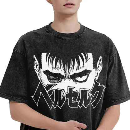 Anime Motiv Berserk Guts Washed Vintage T-Shirt Herren