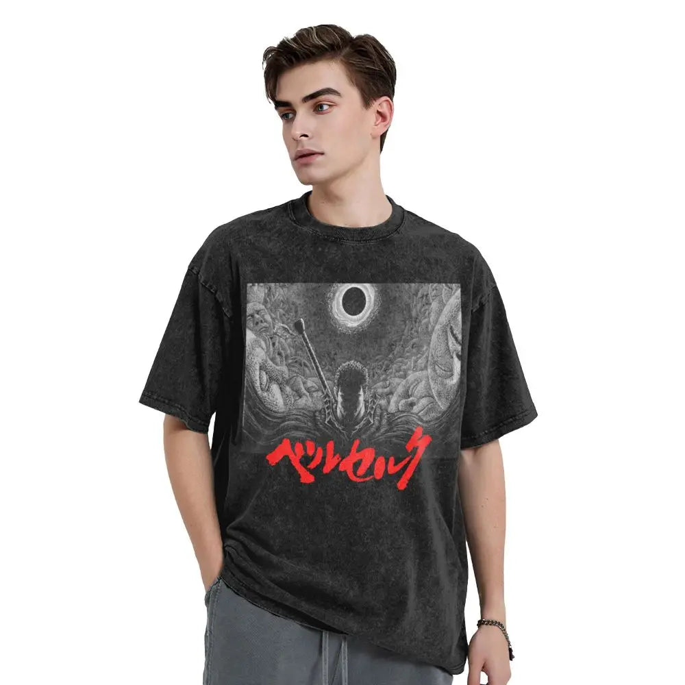 Anime Motiv Berserk Guts Washed Vintage T-Shirt Herren - Fight Mode