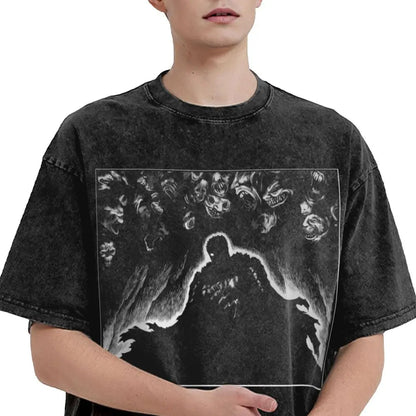 Anime Motiv Berserk Guts Washed Vintage T-Shirt Herren - Fight Mode