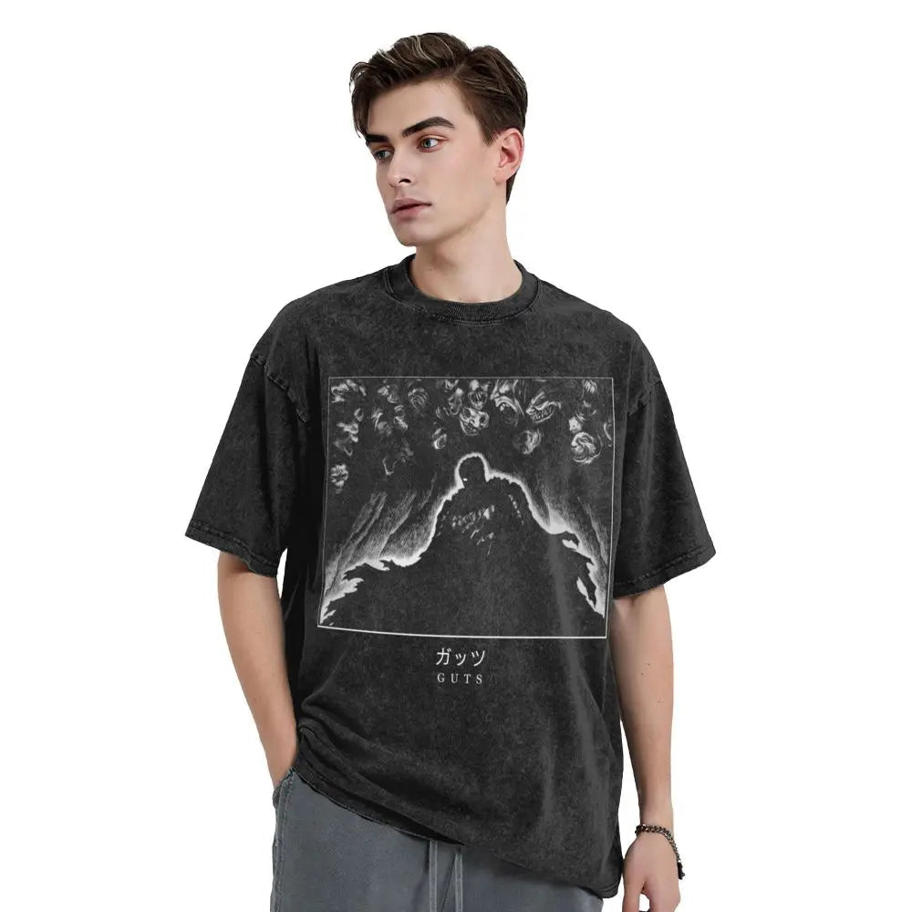 Anime Motiv Berserk Guts Washed Vintage T-Shirt Herren - Fight Mode