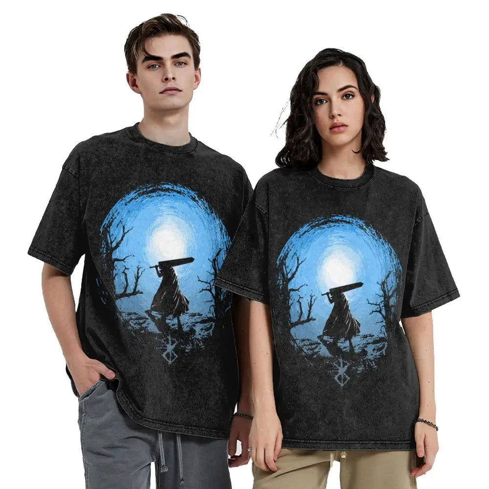 Anime Motiv Berserk Guts Washed Vintage T-Shirt Herren - Ver. Blue Sky