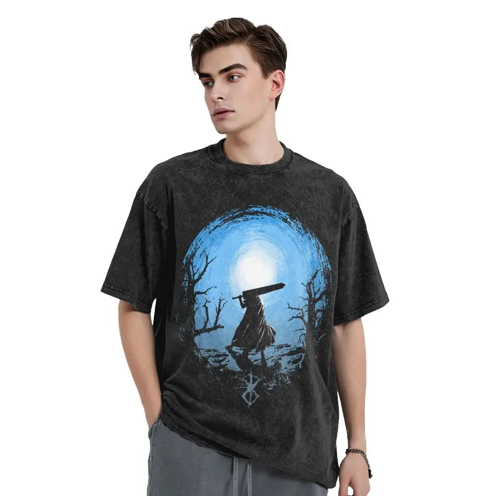 Anime Motiv Berserk Guts Washed Vintage T-Shirt Herren - Ver. Blue Sky