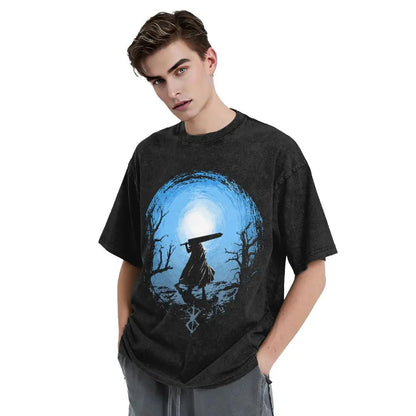 Anime Motiv Berserk Guts Washed Vintage T-Shirt Herren - Ver. Blue Sky