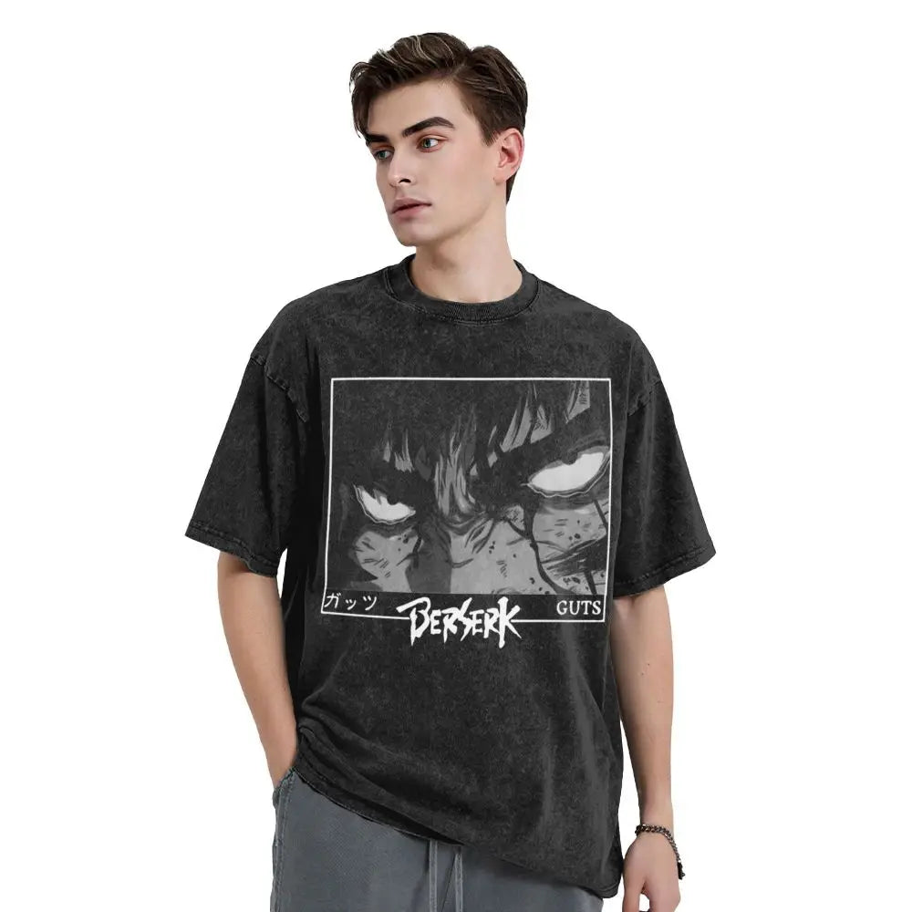Anime Motiv Berserk Guts Washed Vintage T-Shirt Herren - Ver. Face of the Champ