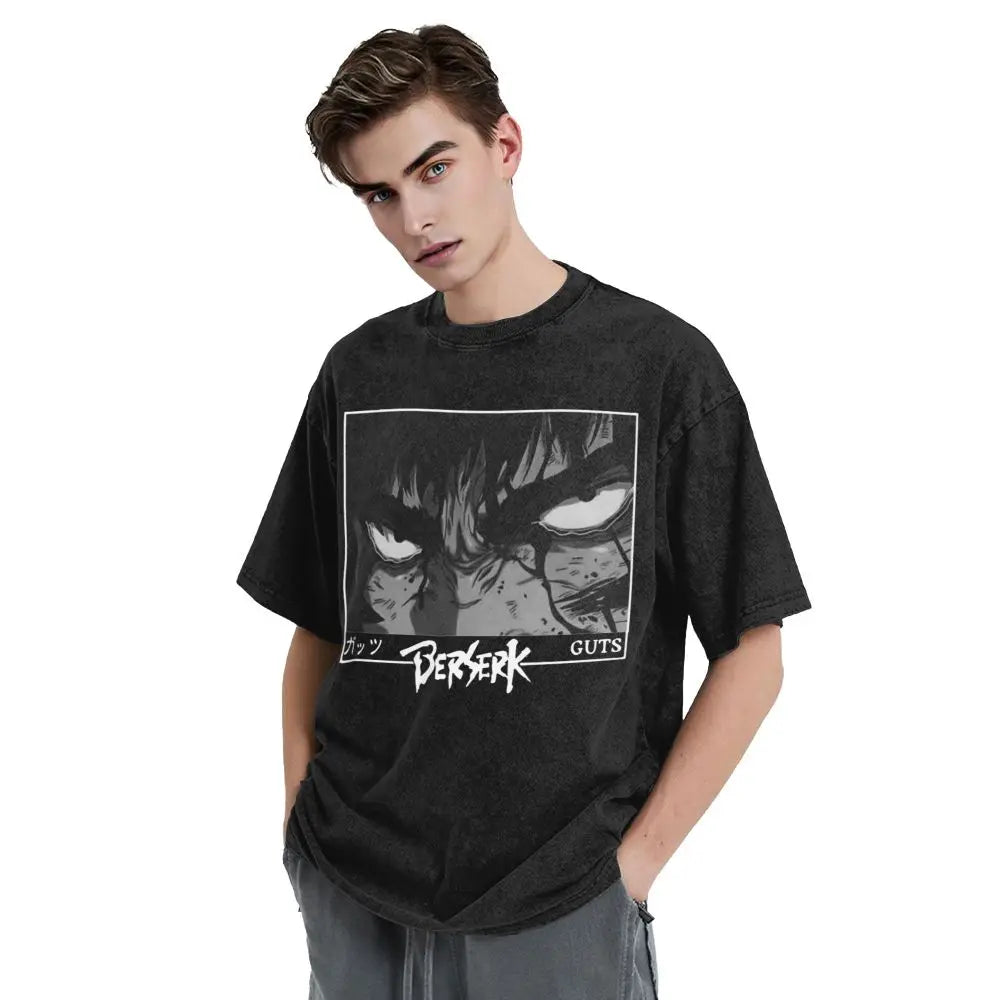 Anime Motiv Berserk Guts Washed Vintage T-Shirt Herren - Ver. Face of the Champ