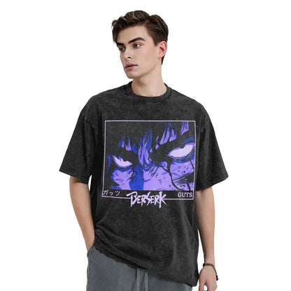 Anime Motiv Berserk Guts Washed Vintage T-Shirt Herren - Ver. Face of the Champ
