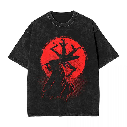 Anime Motiv Berserk Guts Washed Vintage T-Shirt Herren - Ver. Red Moon