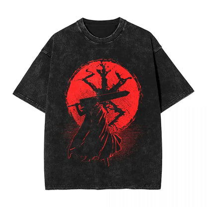 Anime Motiv Berserk Guts Washed Vintage T-Shirt Herren - Ver. Red Moon