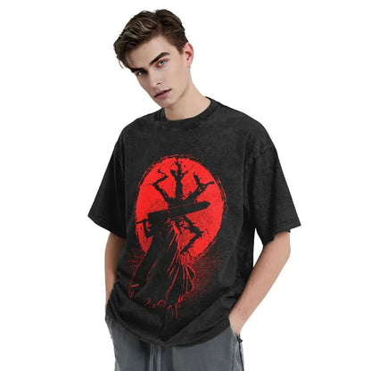 Anime Motiv Berserk Guts Washed Vintage T-Shirt Herren - Ver. Red Moon