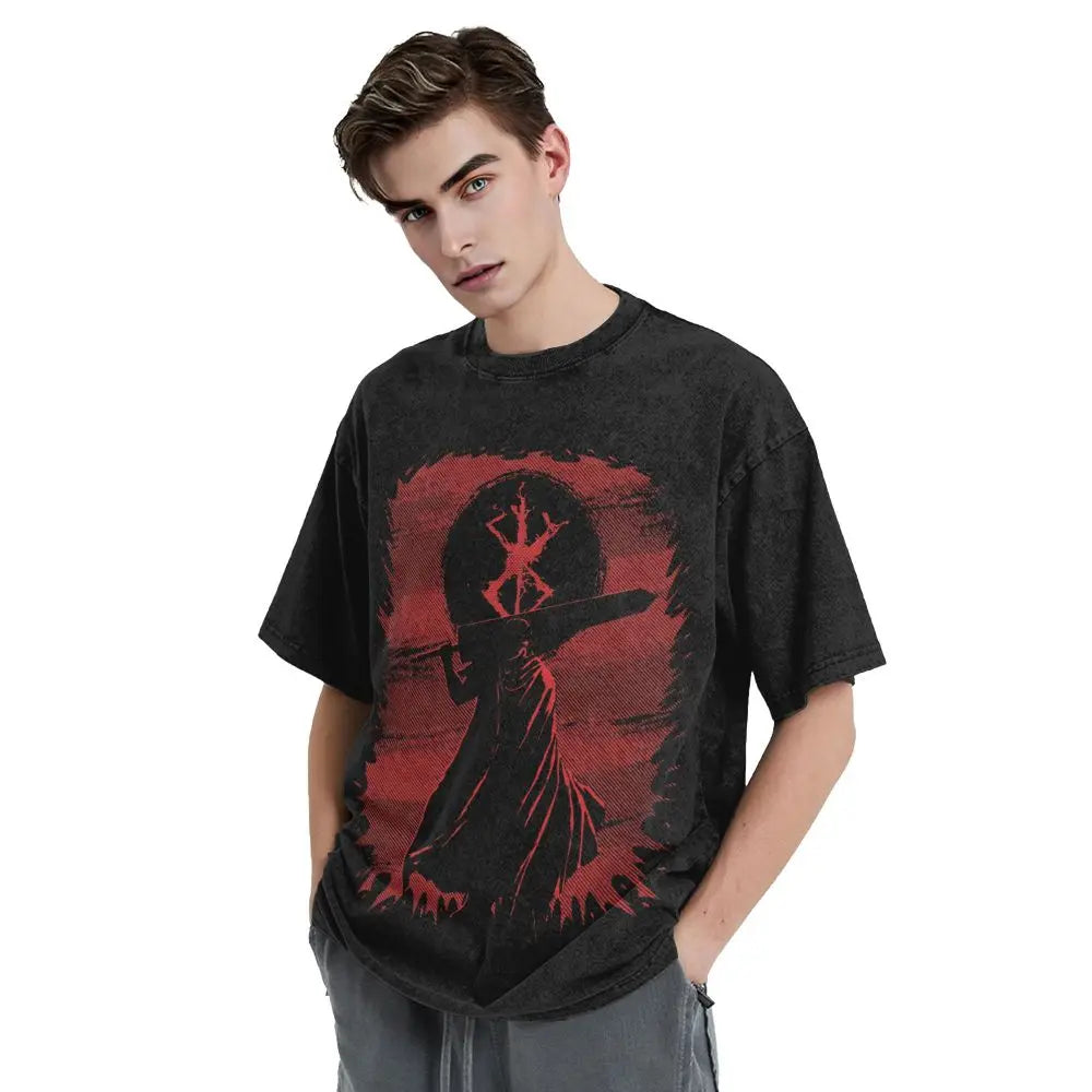 Anime Motiv Berserk Guts Washed Vintage T-Shirt Herren - War Ride