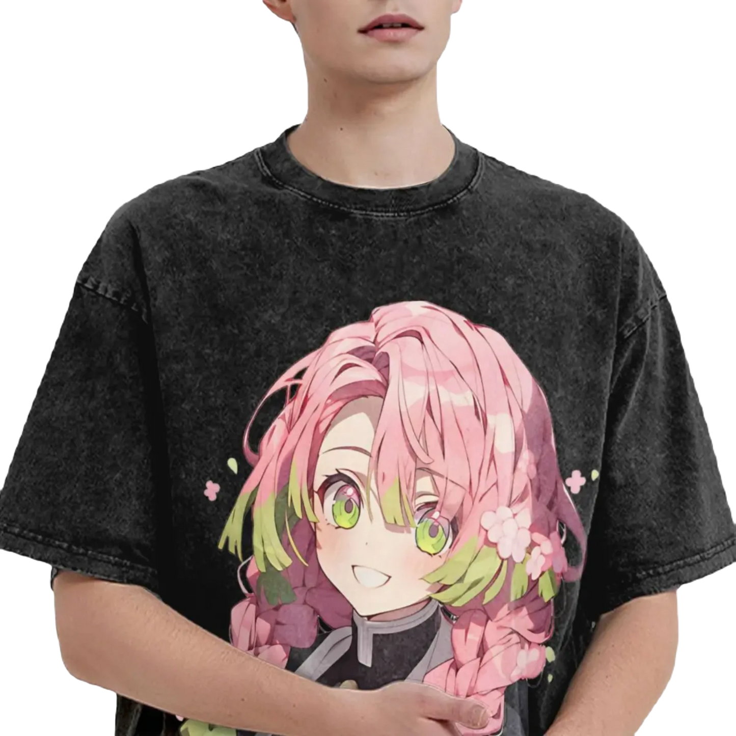 Anime Motiv Washed T-Shirt Herren - Love Demon Slayer