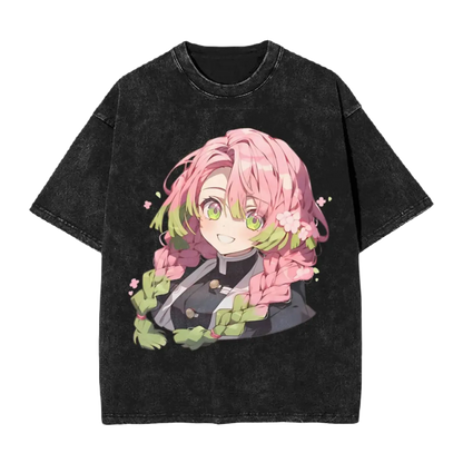 Anime Motiv Washed T-Shirt Herren - Love Demon Slayer