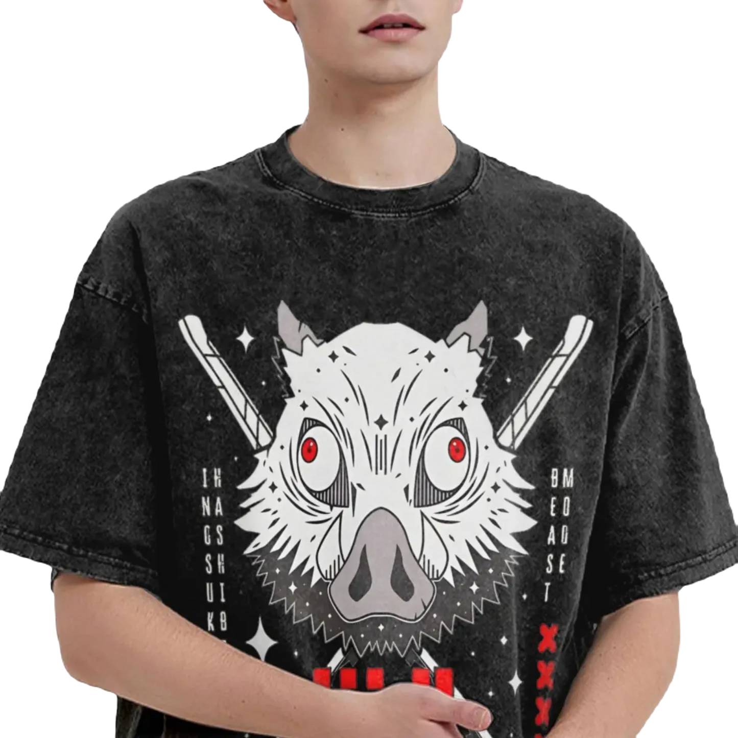 Anime Motiv Washed Cotton T-Shirt Herren - Beast Demon Slayers