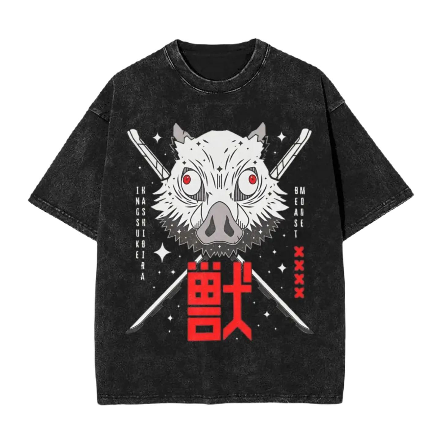 Anime Motiv Washed Cotton T-Shirt Herren - Beast Demon Slayers