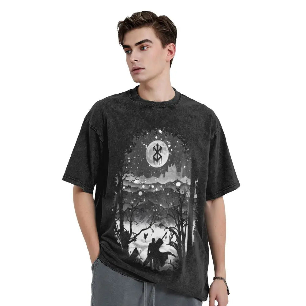 Berserk Guts Anime Motiv Washed Vintage T-Shirt Herren - Ver. Night