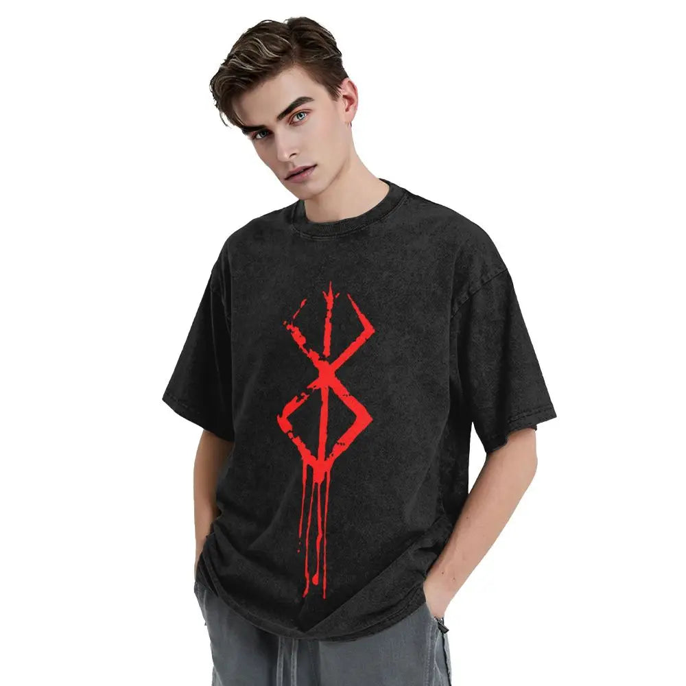 Berserk Guts Washed Vintage T-Shirt Herren Anime Motiv