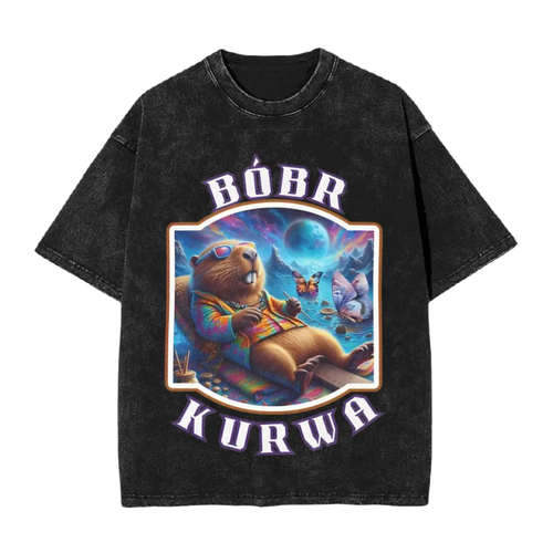 Cartoon Washed Cotton Vintage Tee - Bobr Kurwa