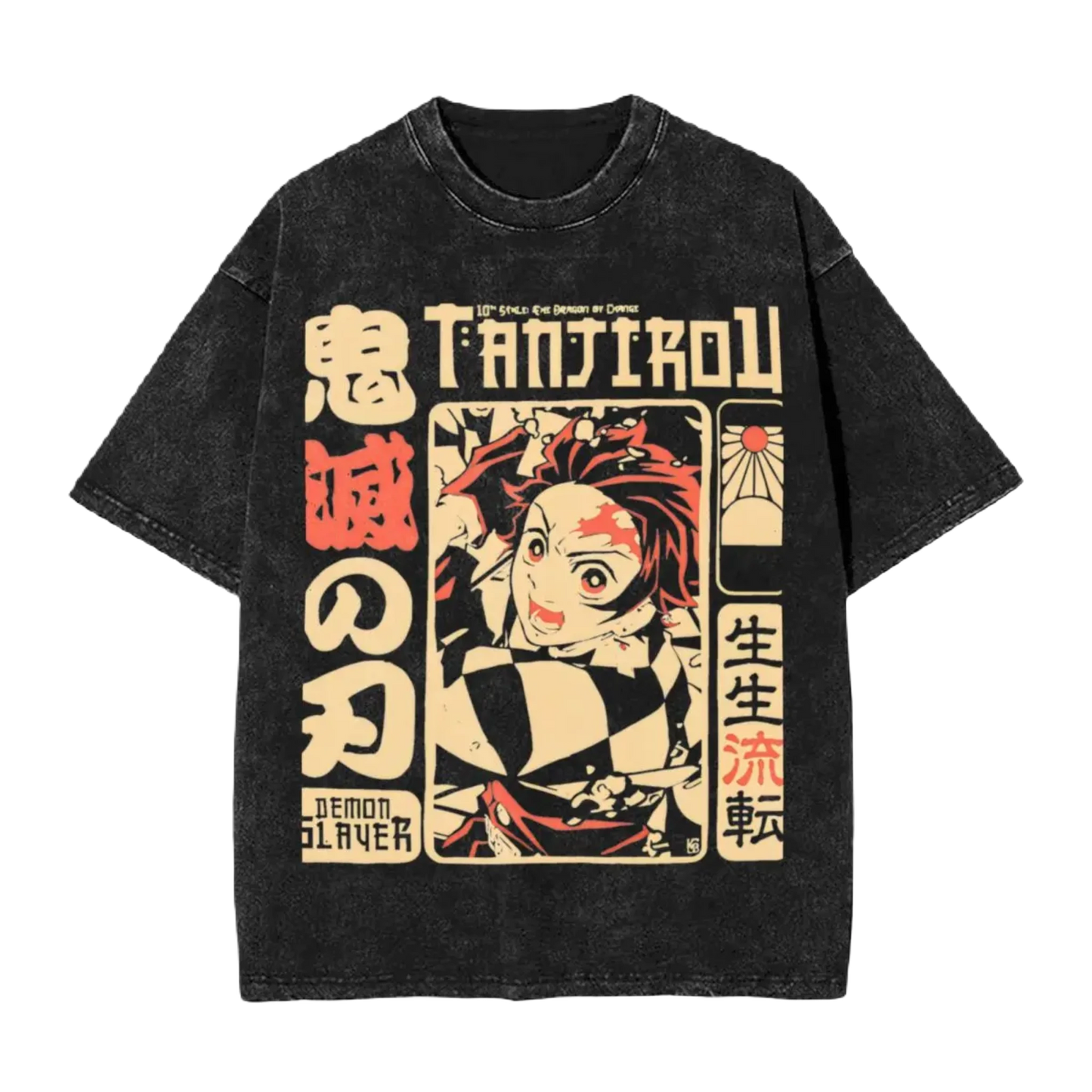 Anime Motiv Washed Cotton T-Shirt Herren - Demon Slayers The Dragon