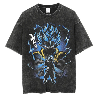 Dragon Ball T-Shirt Herren - Blue Goku Anime Motiv Oversized Washed Vintage - Limited Set