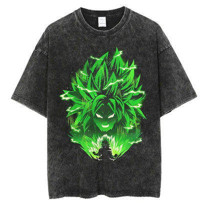 Dragon Ball T-Shirt Herren - God Goku Anime Motiv Streetwear - Oversized Washed Vintage - Limited Ver. Green