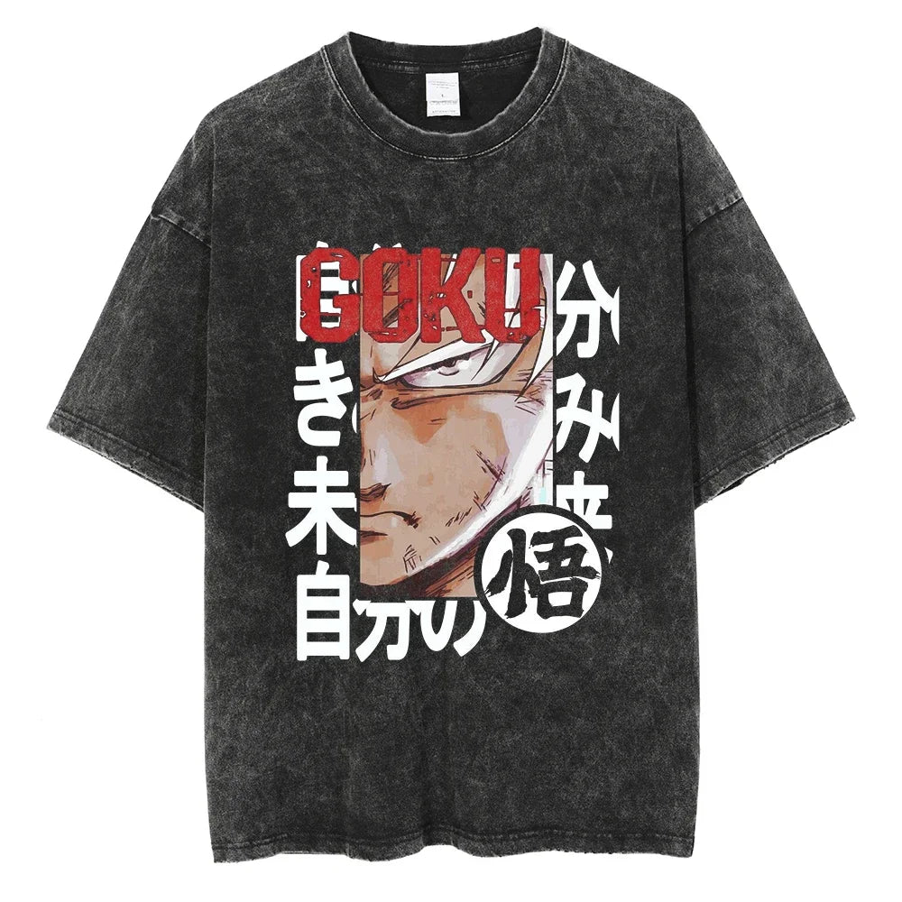 Dragon Ball T-Shirt Herren - Goku Anime Motiv Streetwear - Oversized Washed  Vintage