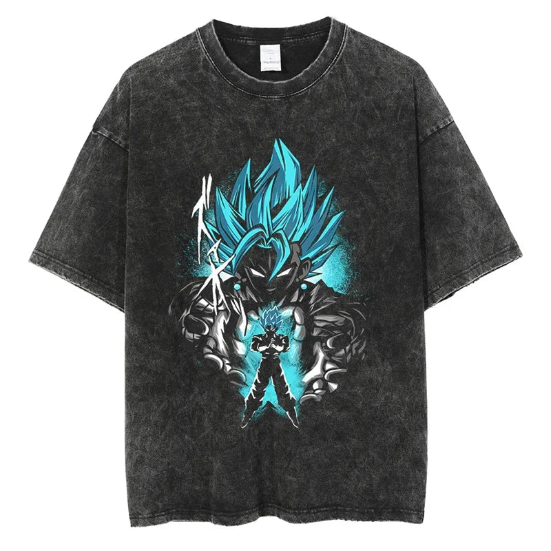 Dragon Ball T-Shirt Herren - Goku Anime Motiv Streetwear - Oversized Washed Vintage - Limited Ver. Blue