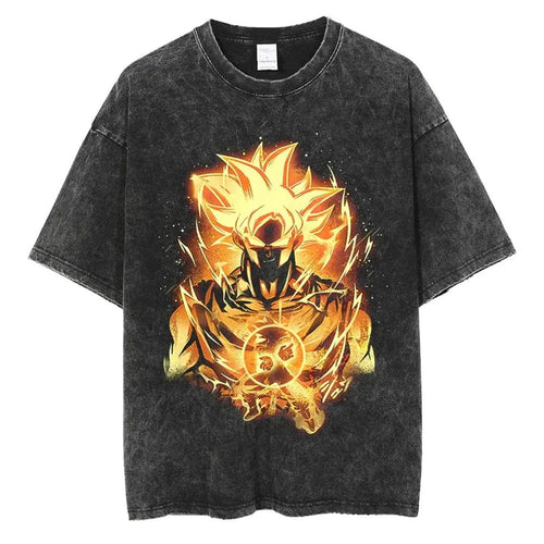 Dragon Ball T-Shirt Herren - Golden God Goku Anime Motiv Streetwear - Oversized Washed Vintage - Limited Version