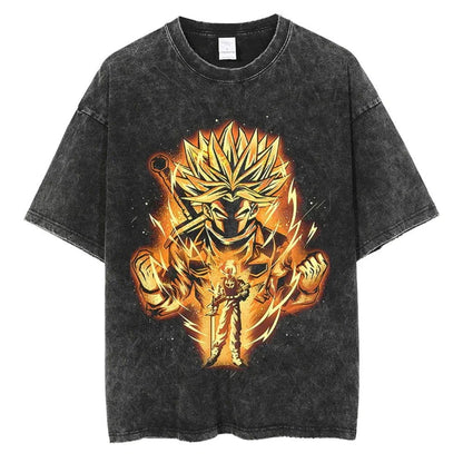 Dragon Ball T-Shirt Herren - Golden Goku Anime Motiv Oversized Washed Vintage - Limited Ver. 2