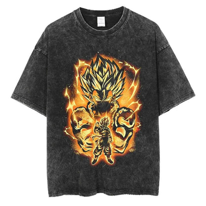 Dragon Ball T-Shirt Herren - Golden Goku Anime Motiv Oversized Washed Vintage - Limited Ver. 5