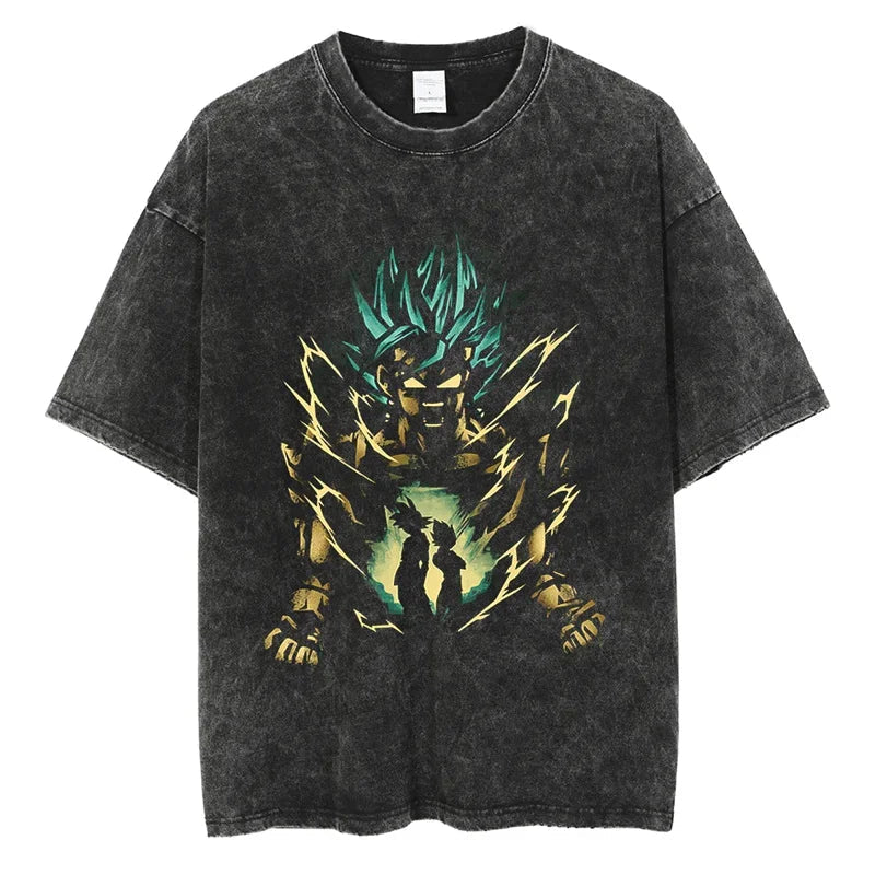 Dragon Ball T-Shirt Herren - Green Goku Anime Motiv Streetwear - Oversized Washed Vintage - Limited Ver. 2