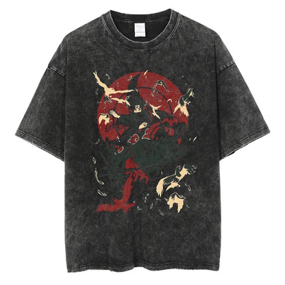 Itachi Tsukuyomi Naruto T-shirt - Anime Motiv Streetwear Harajuku - Washed Vintage