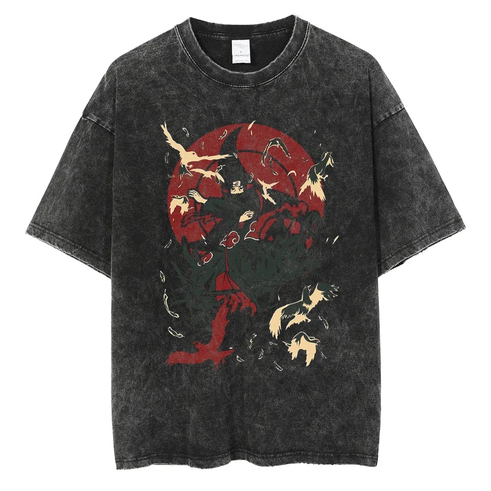 Itachi Tsukuyomi Naruto T-shirt - Anime Motiv Streetwear Harajuku - Washed Vintage