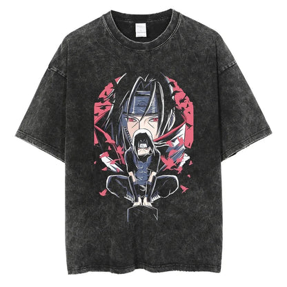 Itachi Uchiha Naruto T-shirt - Anime Motiv Streetwear Harajuku - Washed Vintage