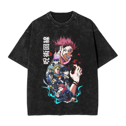 Anime Motiv Washed Vintage Tee - Jujutsu Kaisen