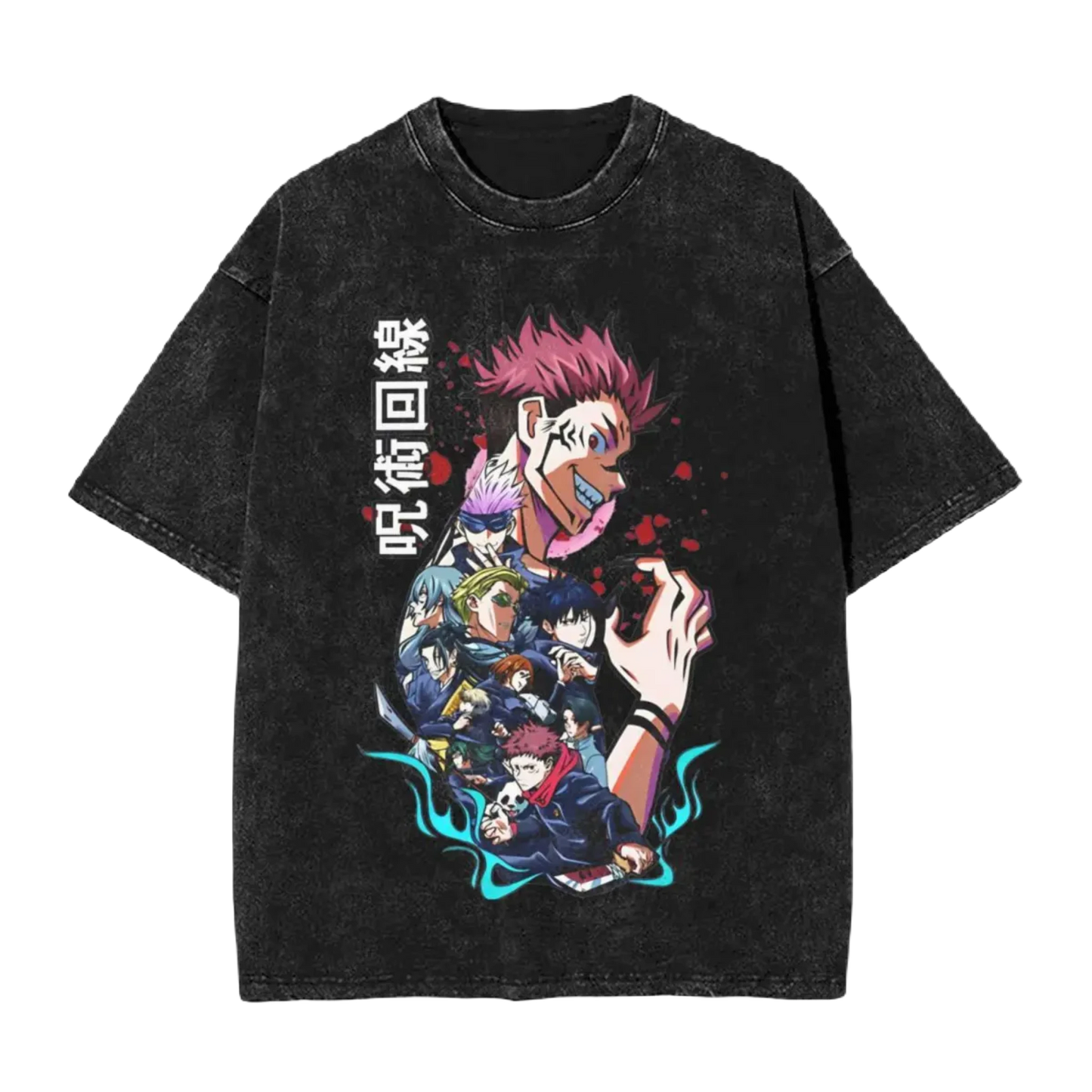 Anime Motiv Washed Vintage Tee - Jujutsu Kaisen