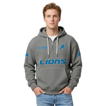 Detroit Lions EST 1930 Printed Quarter Zip Hoodie