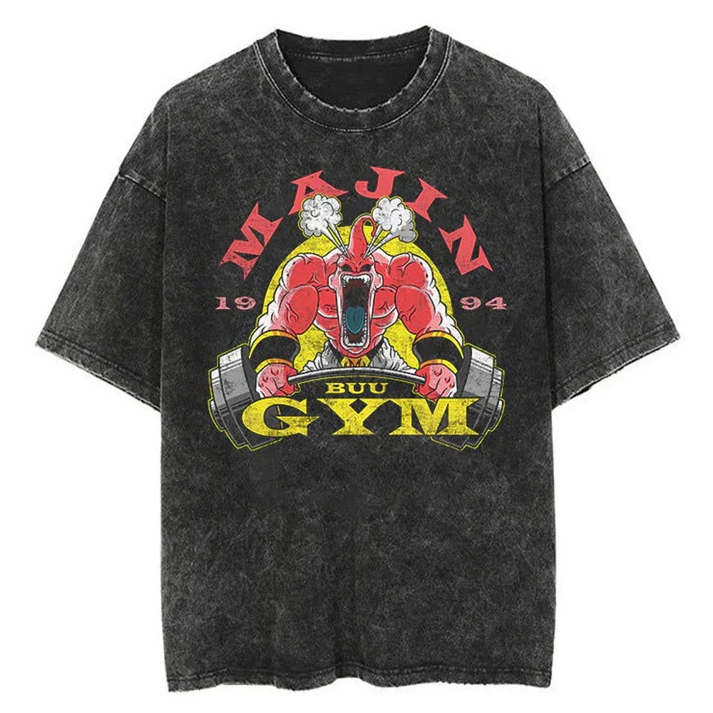 Majin Buu Gym Dragon Ball Washed Vintage Oversize T-Shirt Herren - Anime Motiv Streetwear