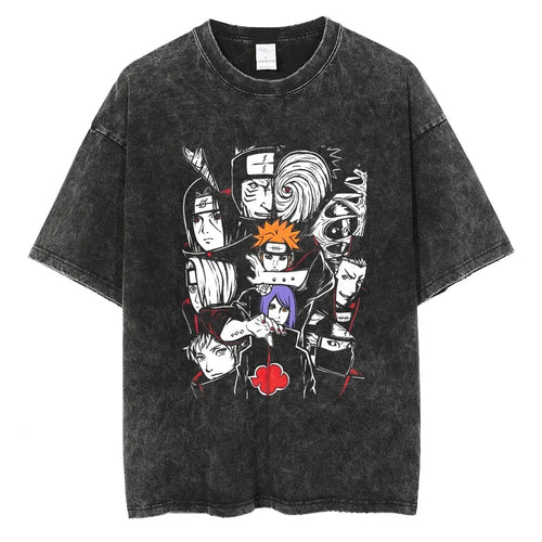 Naruto Characters T-shirt - Anime Motiv Streetwear Harajuku - Washed Vintage