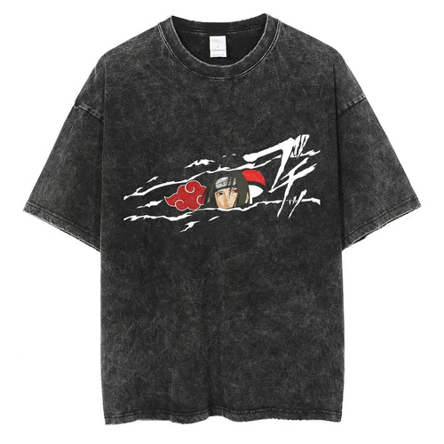 Naruto T-shirt - Itachi Anime Motiv Streetwear Harajuku - Washed Vintage