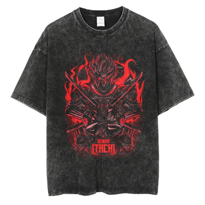Naruto T-shirt - Itachi Uchiha Anime Motiv Streetwear Harajuku - Washed Vintage
