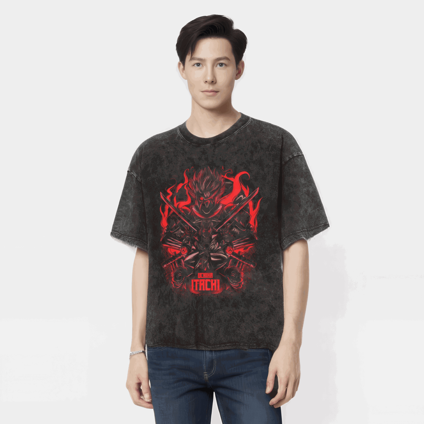 Naruto T-shirt - Itachi Uchiha Anime Motiv Streetwear Harajuku - Washed Vintage