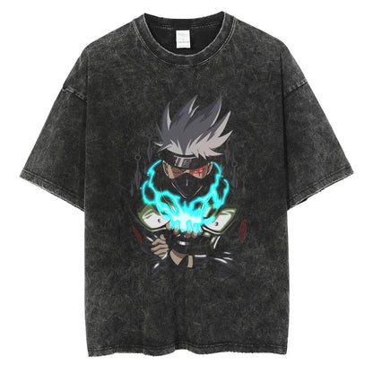 Naruto T-shirt - Kakashi Anime Motiv Streetwear Harajuku - Washed Vintage