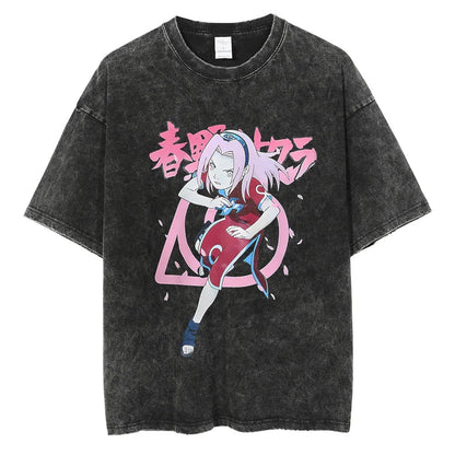 Naruto T-shirt - Sakura Haruno Anime Motiv Streetwear Harajuku - Washed Vintage