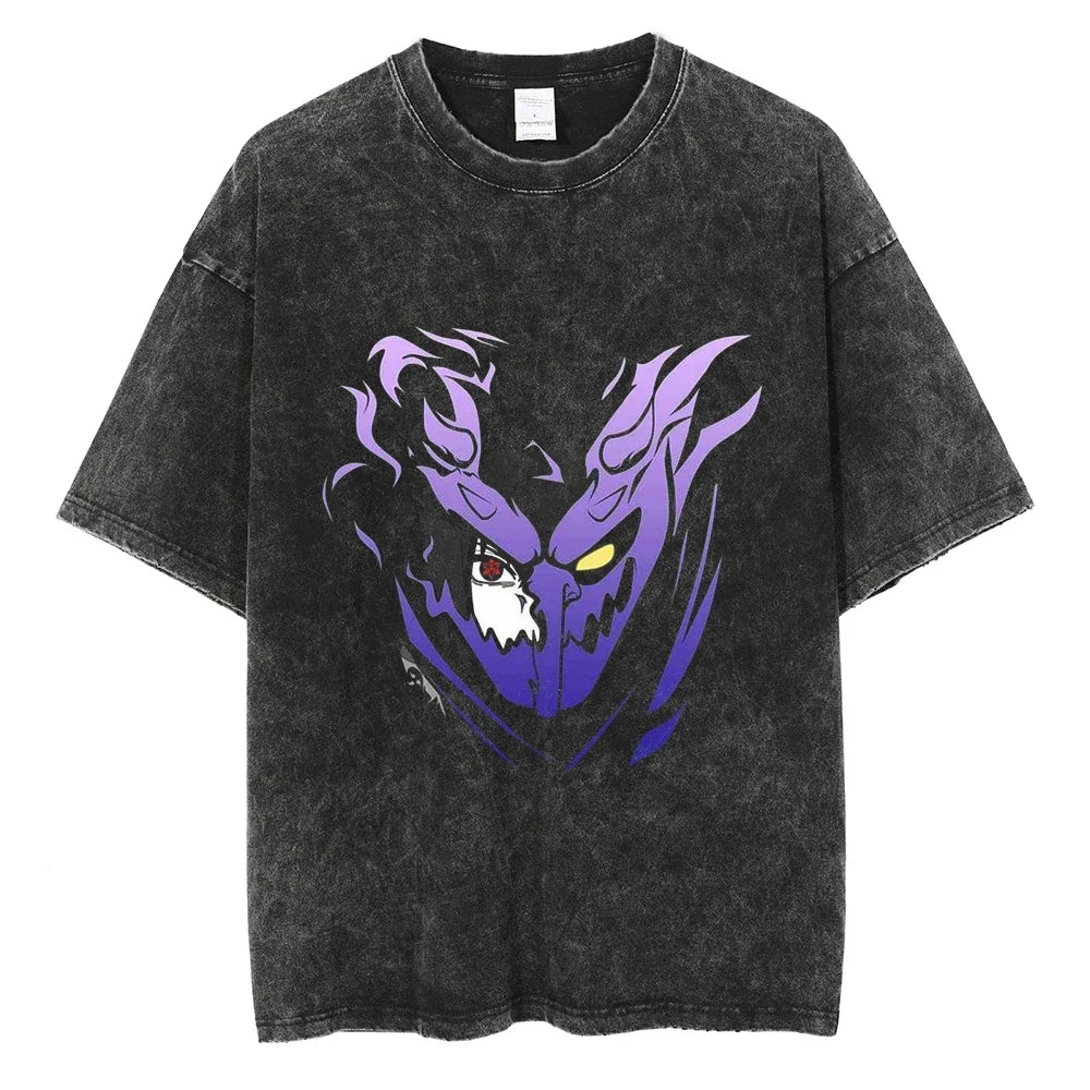 Naruto T-shirt - Sasuke Uchiha Anime Motiv Streetwear Harajuku - Washed Vintage