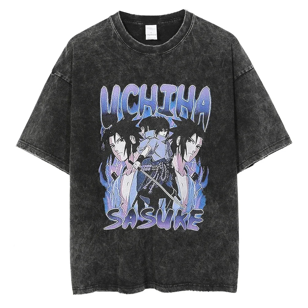 Naruto T-shirt - Uchiha Sasuke Anime Motiv Streetwear Harajuku - Washed Vintage