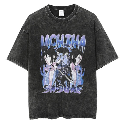 Naruto T-shirt - Uchiha Sasuke Anime Motiv Streetwear Harajuku - Washed Vintage