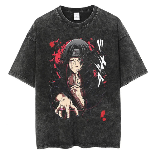Naruto T-shirt Itachi Uchiha - Anime Motiv Streetwear Harajuku - Washed Vintage