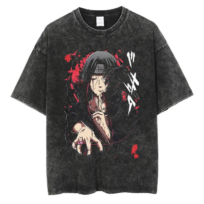 Naruto T-shirt Itachi Uchiha - Anime Motiv Streetwear Harajuku - Washed Vintage